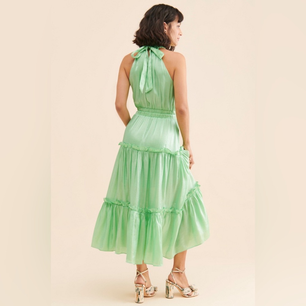 Anthropologie Teagan Maxi Dress Shimmery Light Green Women’s Size Medium - Picture 2 of 11